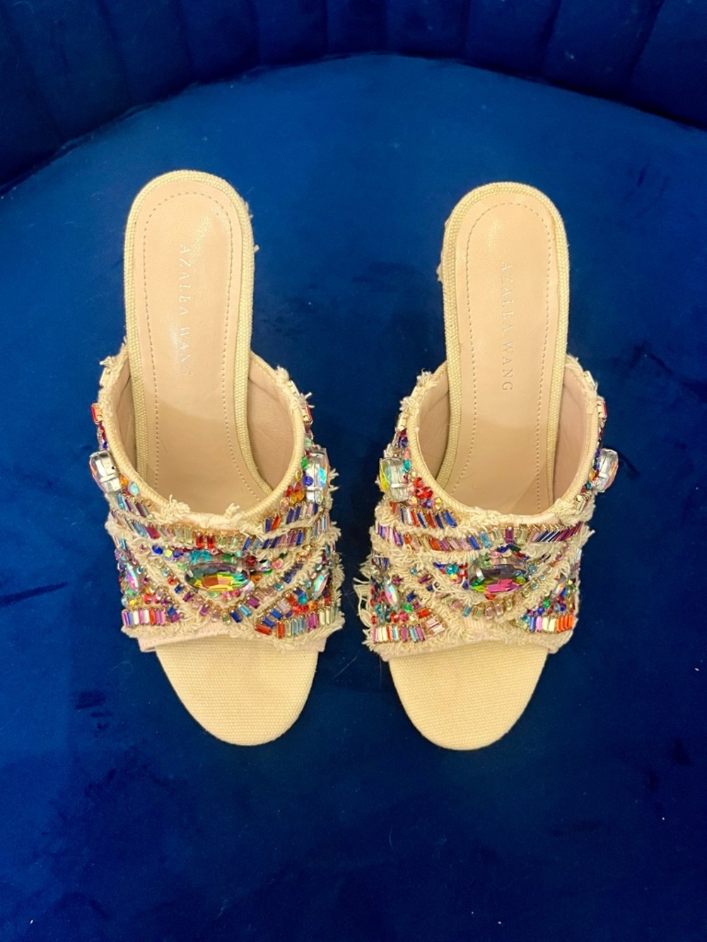 Azalea Wang Jeweled Crystal Slide Heels | Multicolor Statement Mules - Size 6.5 - Picture 11 of 11